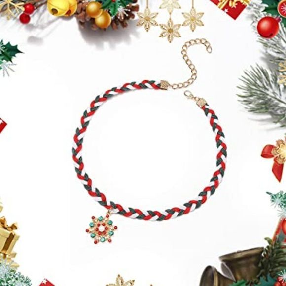 Earent Christmas Rope Choker Necklace Rhinestone Snowflake Pendant Necklaces - Picture 4 of 4